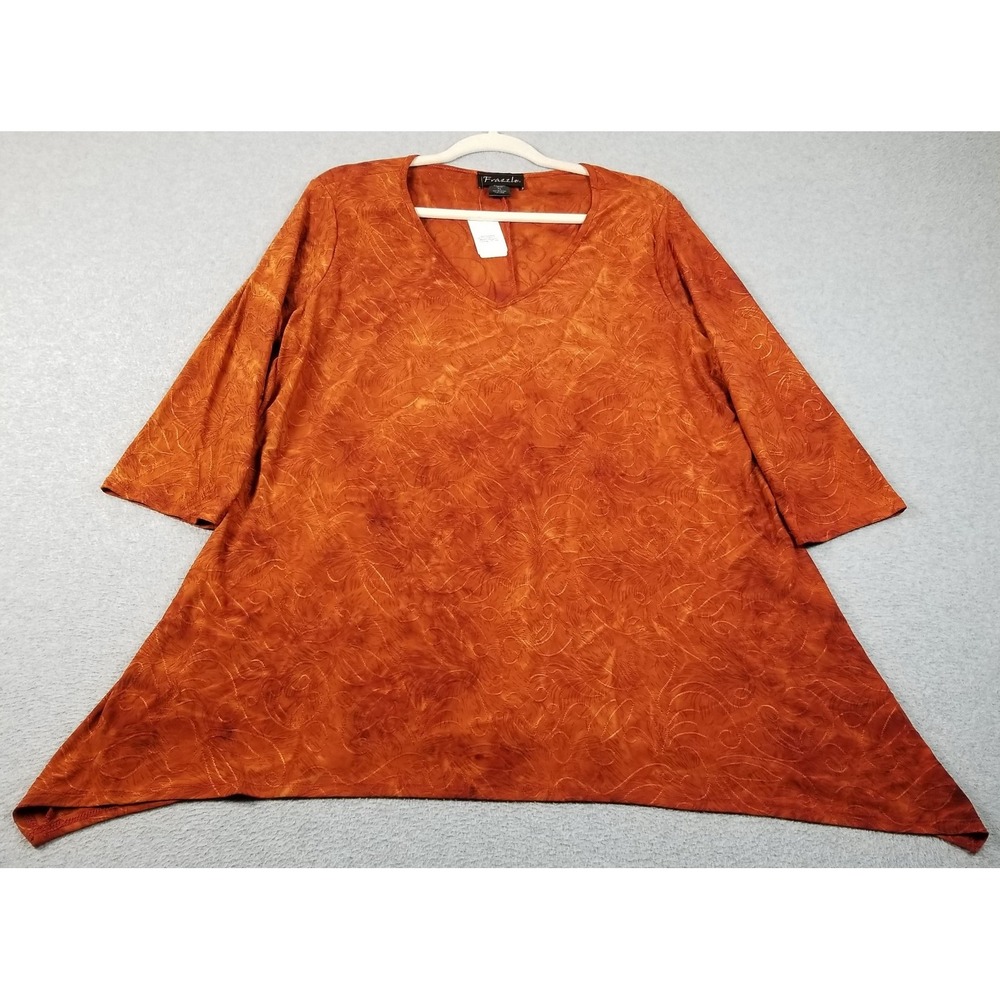 NEW Frazzle Tunic Top Womens XL Extra Large Orange Floral Swirls 3/4 Sleeve Boho